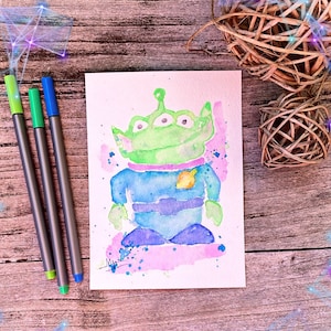 Toy Story Alien, ooooh, Little Green Man, Little Green Alien, Disneyland Painting, Nursery Art, 5 x 7
