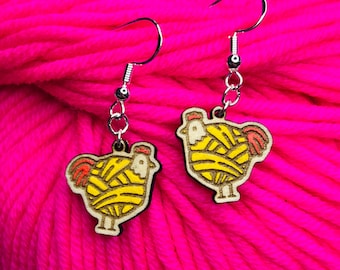 little yarn chicken drop earrings