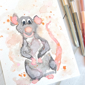 Remy Watercolor Painting, 5&quot; x 7&quot;, Ratatouille, little chef