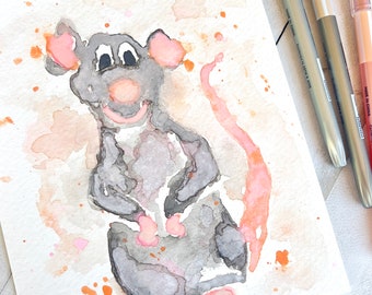 Pintura de acuarela Remy, 5" x 7", Ratatouille, pequeño chef