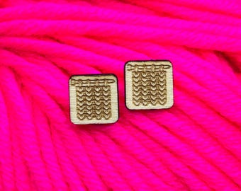 granny square crochet wooden post earrings