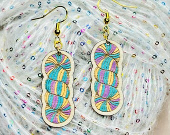 colorful spring variegated yarn hank drop earrings