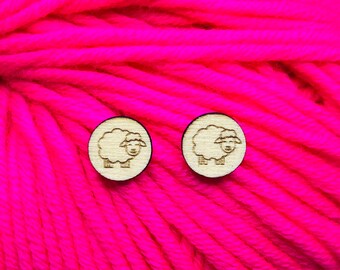 little sheep wooden post earrings