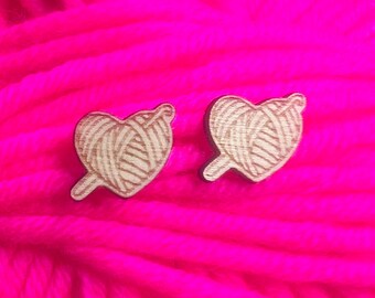 crochet love wooden post earrings