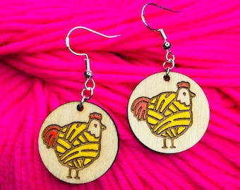 little yarn chicken drop earrings