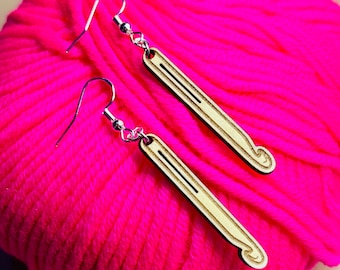 wooden crochet hook drop earrings
