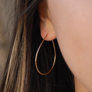 Hand pounded Minimalist Teardrop hoop earring, unique hoop, everyday, lightweight earring, gift for her