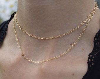 Multiway Paperclip chain necklace, lariat, layered choker, 14 kt gold filled