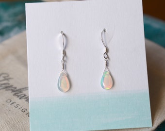 Natural Ethiopian Opal Drop earrings, 14 kt gold filled or sterling silver teardrop earrings