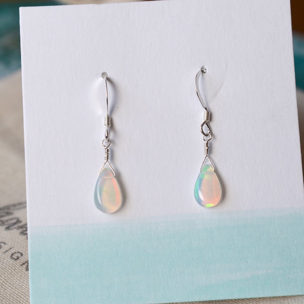 Natural Ethiopian Opal Drop earrings, 14 kt gold filled or sterling silver teardrop earrings