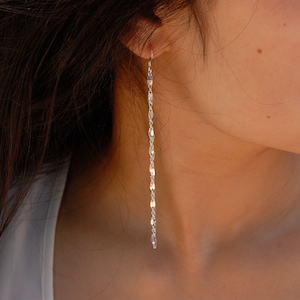 Double Sparkle chain Long Dangle Earrings, 14 kt gold filled or sterling silver