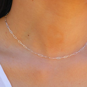 Mini Paperclip chain necklace, layering choker, sterling silver