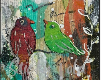 Original ART PRINT " Bird Song 4 "  printable  instant download art for frames journaling  scrapbooking & mixed media art by Lorraine Dowdle