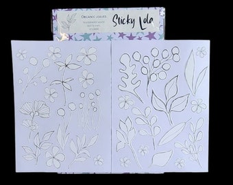 Artsy organic lined leaves and flowers Journaling stickers by StickyLola Waterproof White Matte Vinyl