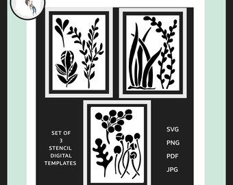 Stencil  Botanicals original artwork you can cut out on a cutting maching  Silhouette Cricut or by hand  SVG PDF PNG Jpeg Mixed Media Art