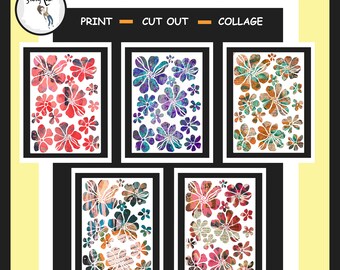 Collage fodder tear sheet printable handpainted flowers  for instant download art for journaling  scrapbooking and mixed media art