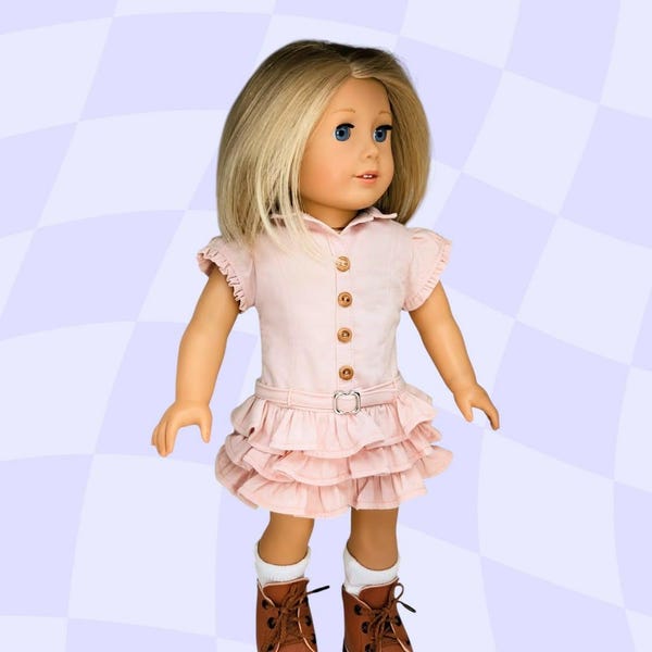 Charming Casual Outdoorsy Blush Peach Ruffle 3 Tier Dress for 18 Inch Dolls