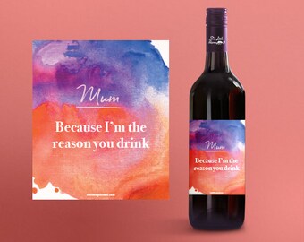 Funny mom gift, printable wine label, mothers day gift, diy mothers day, last minute gift, watercolour, gift for mum, gift for her, label