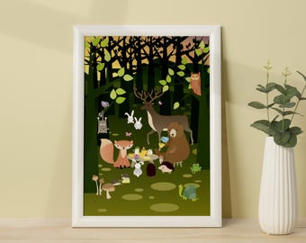 8x12" - Nursery Art / Children's Decor - Forest Friends Tea Party
