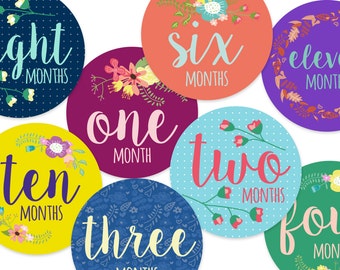 Baby monthly stickers floral, Baby shower gift, 12 months, first year, monthly sticker, baby stickers, baby milestone stickers