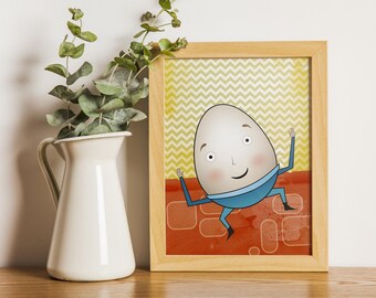 Unframed Nursery Art / Children's Decor - Humpty Dumpty - Nursery Rhymes - 8x12"