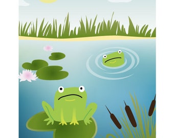 8x12" - Nursery Art, Kids Art, Kids Wall Art - Funny Frogs Print