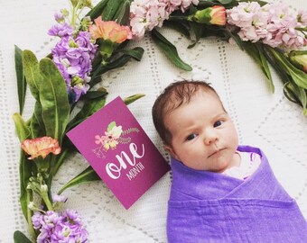 Floral Baby Milestone Cards: Newborn Photo Keepsake
