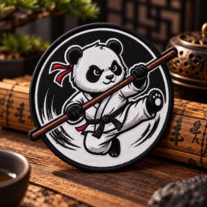 Custom Embroidered Patch, Ninja Panda Iron On Sew On Hook and Loop Patch, Martial Arts Animal Badge, Cute Kung Fu Panda Lover Gift for Bags
