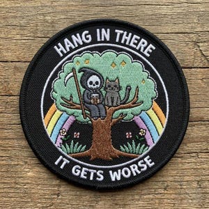 Custom Embroidered Patch, Grim Reaper Cat Dark Humor Design, Iron On Sew On Hook and Loop, Gothic Funny Skeleton Jacket Gift