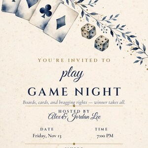 Kit d'invitation pour une soirée jeux — Règles de la maison modifiables, invitation à imprimer, menu, marque-places et panneau de bienvenue