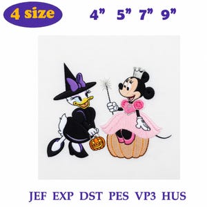 Disney Daisy Duck and Minnie Mouse Halloween Machine Embroidery File, Witch and Princess Pumpkin Design, Digital Download for Shirts