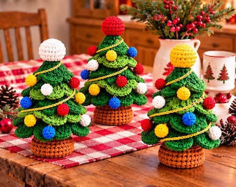 Schema PDF per albero di Natale all'uncinetto, decorazioni natalizie amigurumi, mini alberi da tavolo