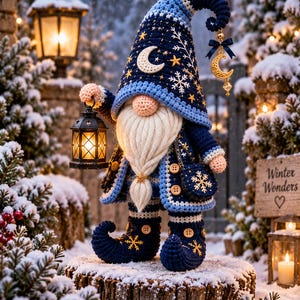 Crochet Gnome Pattern, Winter Celestial Gnome PDF, Amigurumi Gnome with Lantern image 2
