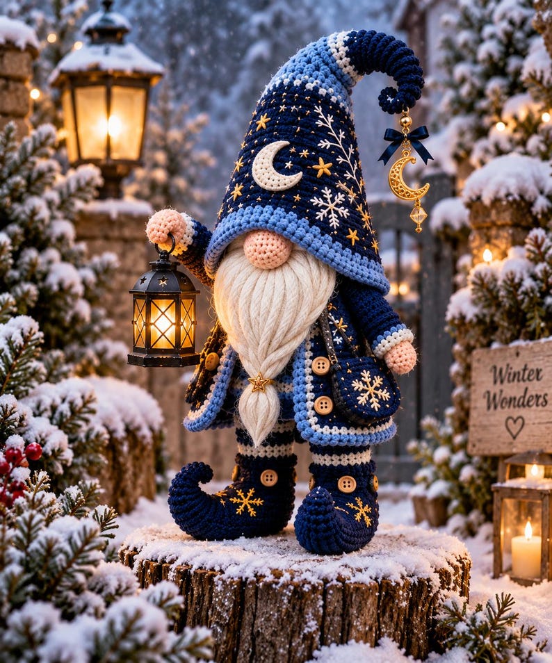 Crochet Gnome Pattern, Winter Celestial Gnome PDF, Amigurumi Gnome with Lantern image 2