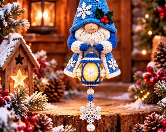 Blue Christmas Gnome Crochet Pattern PDF, Snowflake Gnome, Hanging Ornament, Winter Gnome Amigurumi, Holiday Home Decors