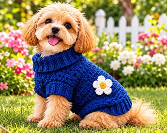 Patrón de suéter de ganchillo fácil para perro en PDF, suéter para perro pequeño, ropa para mascotas para principiantes, patrón de suéter de ganchillo para cachorro, abrigo para perro en PDF