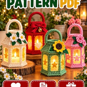 Padrão de lanterna de crochê em PDF, decoração para todas as estações, suporte para luz LED, lanterna floral, crochê de Natal, download digital