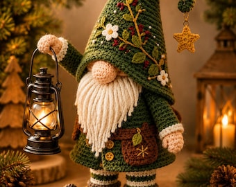 Woodland Christmas Gnome Crochet Pattern PDF, Rustic Gnome Amigurumi, Holiday Crochet Decor, Forest Gnome Pattern