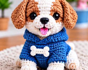 Modello per cucciolo all'uncinetto, modello per maglione amigurumi per cani, modello per cane all'uncinetto, modello per maglione per cucciolo in PDF, peluche di cane seduto, download immediato