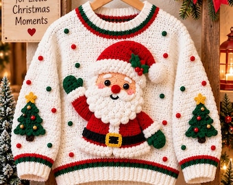 Christmas Sweater Crochet Pattern, Santa Kids Sweater PDF, Christmas Crochet Pattern