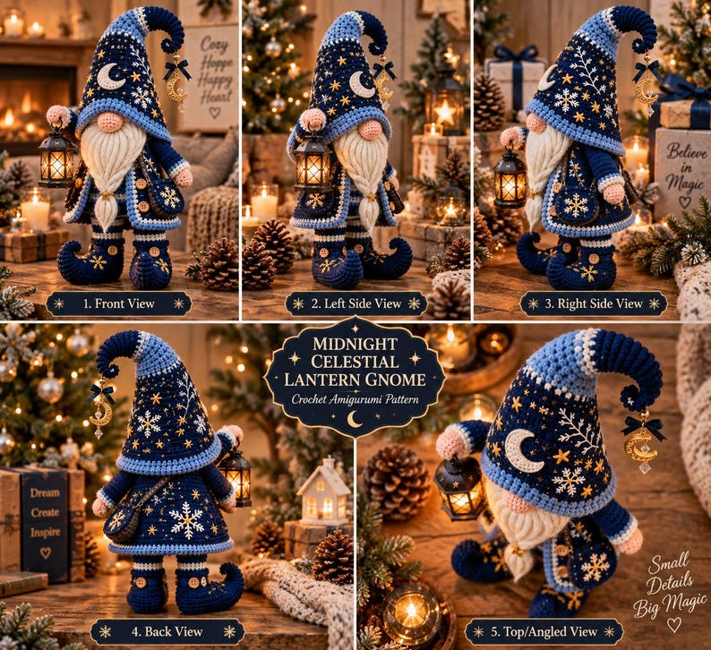 Crochet Gnome Pattern, Winter Celestial Gnome PDF, Amigurumi Gnome with Lantern image 5