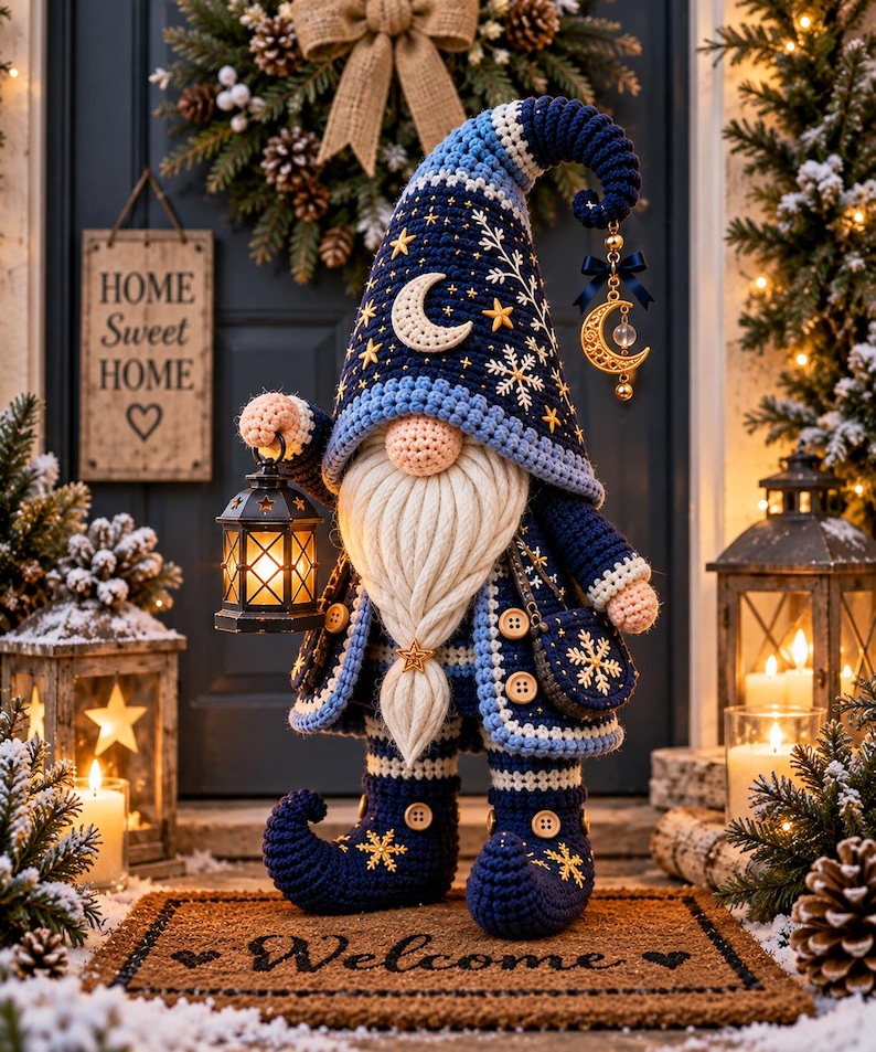 Crochet Gnome Pattern, Winter Celestial Gnome PDF, Amigurumi Gnome with Lantern image 4