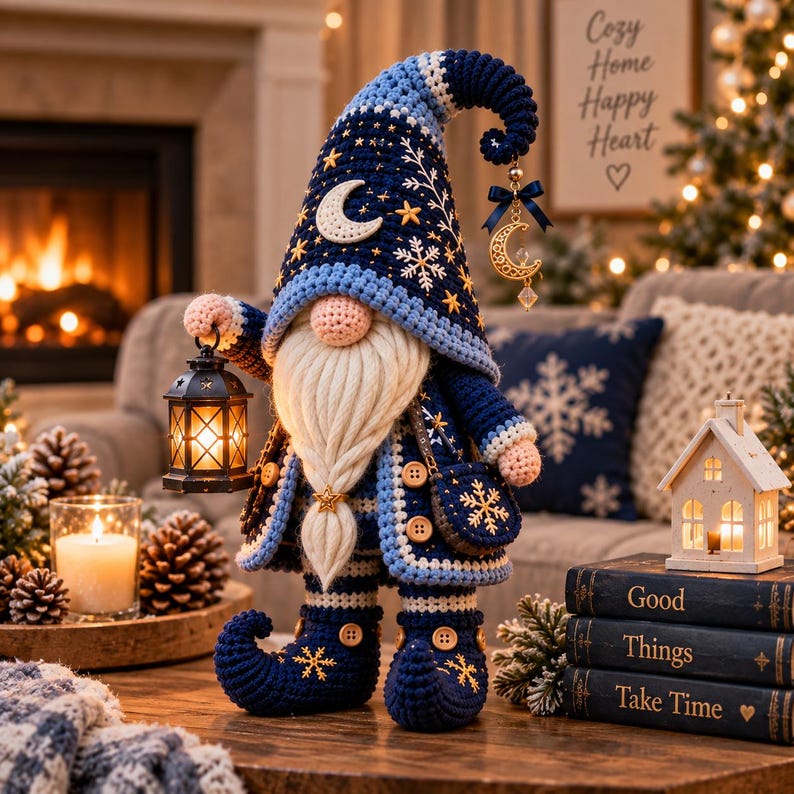 Crochet Gnome Pattern, Winter Celestial Gnome PDF, Amigurumi Gnome with Lantern image 3