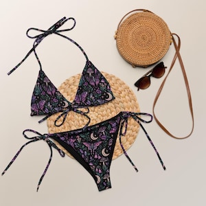 Boho Ocean Print Bikini | Coral & Blue Recycled String Swimsuit