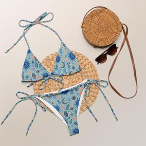 Celestial Blue Bikini | Moon Print Recycled String Swimsuit