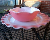 Vintage Hazel Atlas Pink Crinoline Dinner Plate and Berry Bowl tithriftstore.etsy