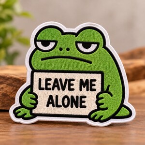 Leave Me Alone Frog Embroidered Patch, Funny Grumpy Frog Iron On Patch