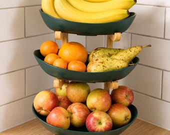 3 Tier Bamboo Fruit Basket, Countertop Organizer, Modern Kitchen Storage Bowl