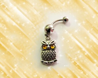 Mini Owl with Crystal Ruby Red Eyes Belly Button Jewelry For Women and Teens 1A125 SALE--Belly Ring