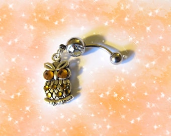 Mini Owl with Crystal Ruby Red Eyes Belly Button Jewelry For Women and Teens 1A125 SALE--Belly Ring